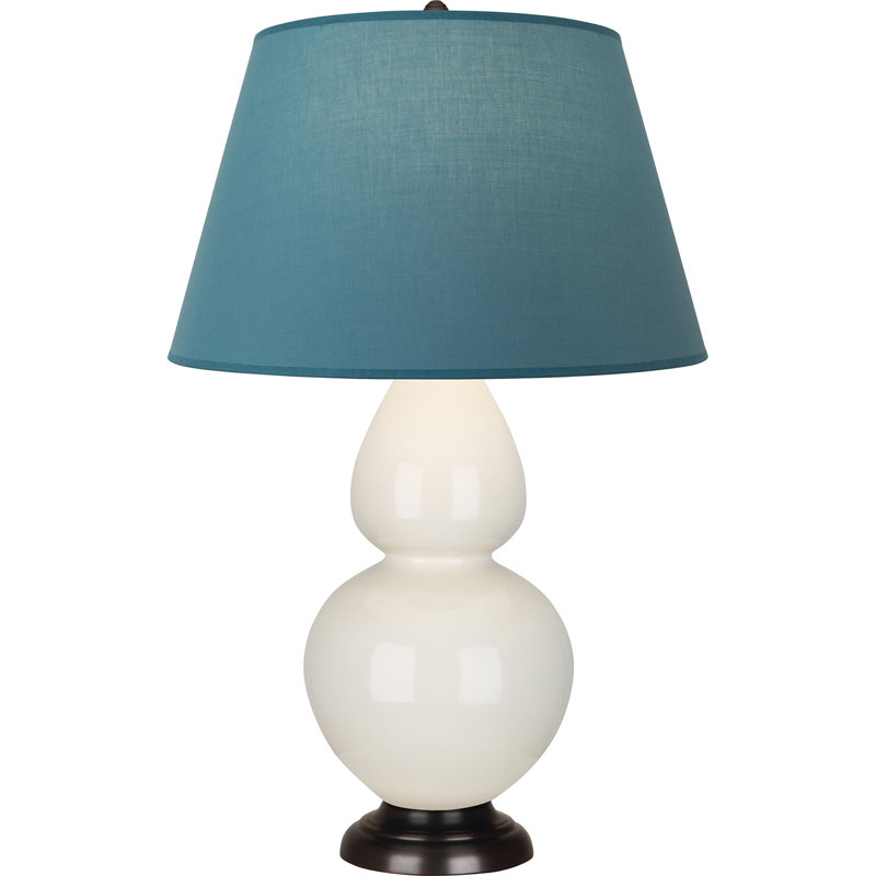 Lampe de table double gourde en céramique, Bleu vif / gris, Os verni / bronze, Bronze