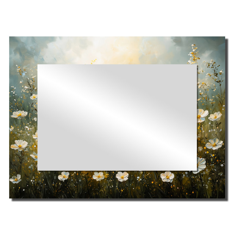 Countryside Roses Flowers Field II - Floral Wall Mirror Art - Printed On Metal, 24" x 32"