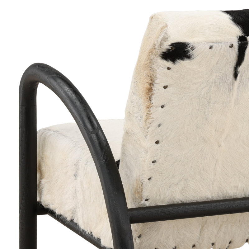 Chaise d'appoint Charlton, Cuir véritable blanc et noir, Noir