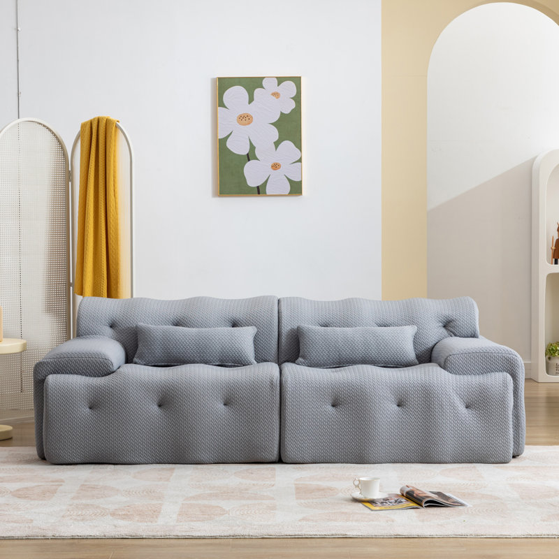 Canapé moderne 2 places pour salon, Tissu gris pâle