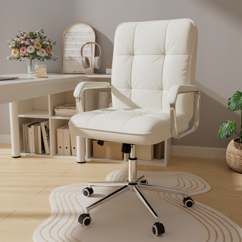 Home Office Desk Chair, Swivel Computer Desk Chair with Wheels and  Arms, Adjustable Height and Tilt, White
