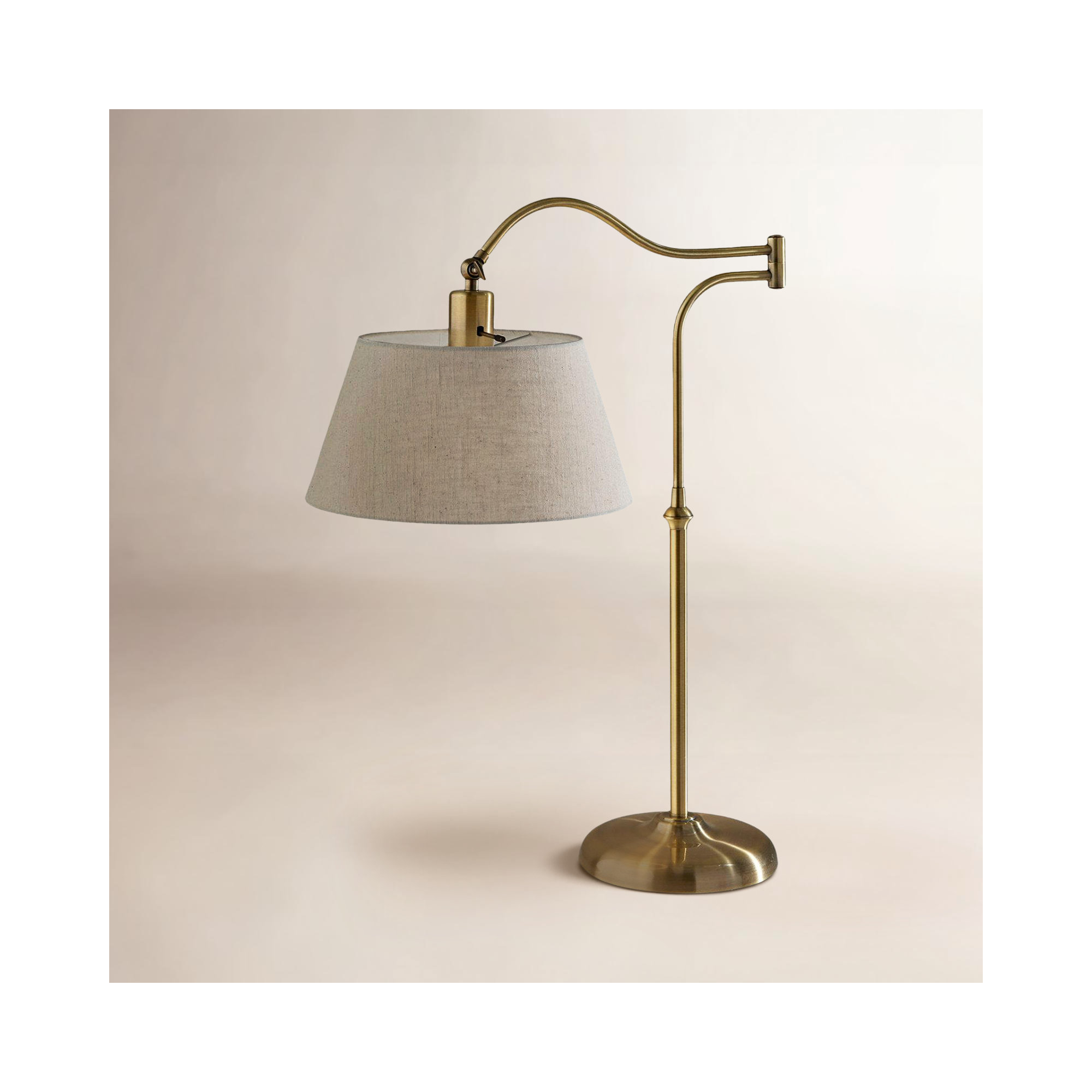 Theodora Adjustable Metal Arched Lamp, 27" H x 12.5" W x 25" D, Antique Brass, Cream