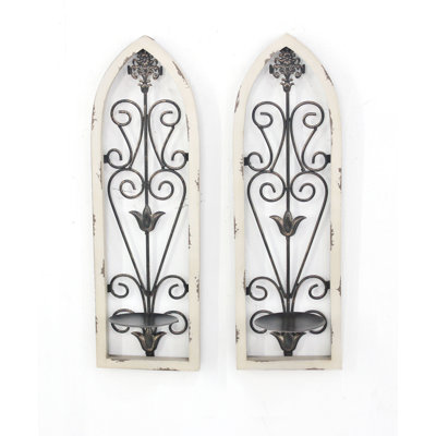 Porte-bougie en métal et bois