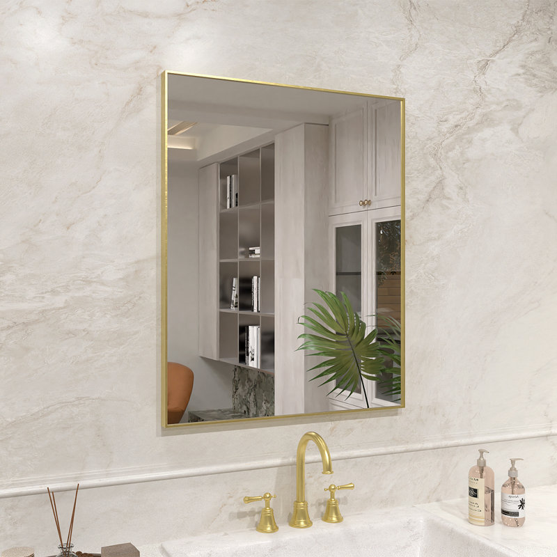 Vela 24 in. W x 30 in. H Framed Wall Bathroom Vanity Mirror in Brushed Gold, 30" x 24", Brushed Gold