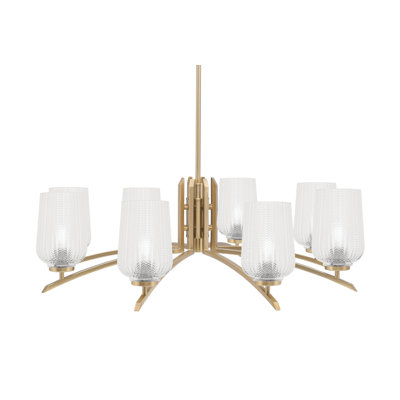 Kurve 8 Light Chandelier Shown In New Age Brass Finish With 5" Textured Glass