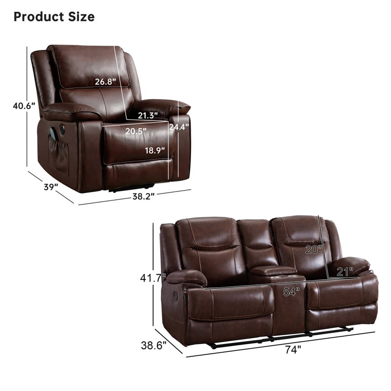 Ensemble de salon inclinable 3 pièces Leelan