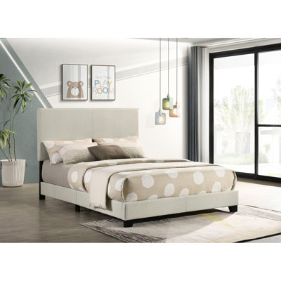 Lit double tapissier à panneau double avec tête de lit rembourrée, mousse et pieds en bois massif noir, matériau de la pièce maîtresse de la chambre à coucher, pieds pour l'ameublement