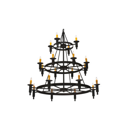 Lustre en roue de chariot à 20 lumières de style bougie Whitmire