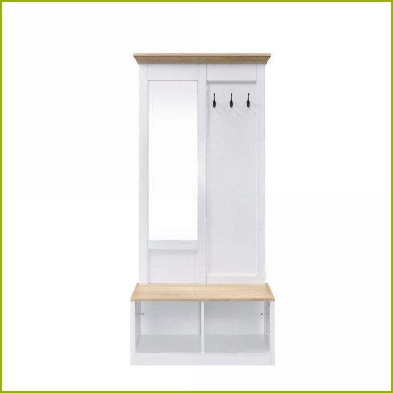 Arbre d'entrée avec miroir, banc et amp; Rangement | Chêne clair Finition blanche | Chêne clair, blanc | Bois synthétique
