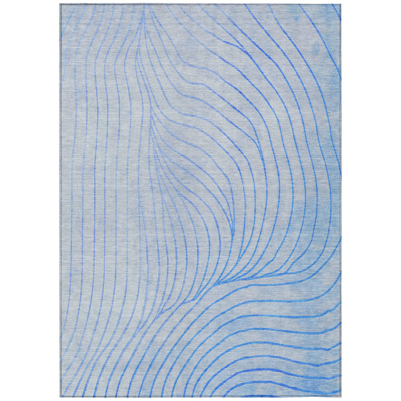3' X 5' Blue And Silver Abstract Washable Indoor Outdoor Area Rug