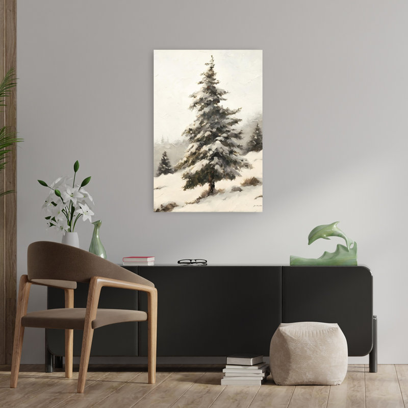 Neige recouverte de pin, art contemporain de paysage de pin abstrait, H 36 po x l 24 po