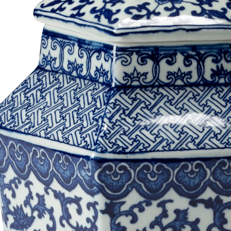 Pot à gingembre en céramique bleu / blanc 13 po