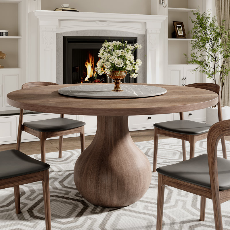 Table de salle à manger en noyer foncé, H 29,5 po x L 53,1 po x l 53,15 po, Brun / Gris