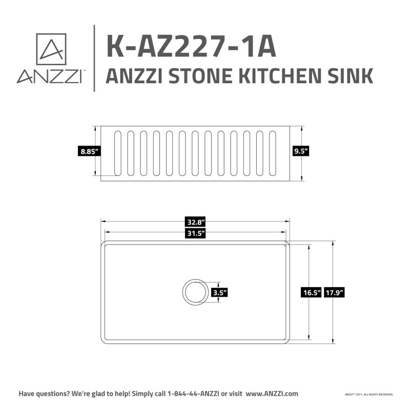 Évier de cuisine à surface solide réversible l 33 po x l 18 po Roine Series