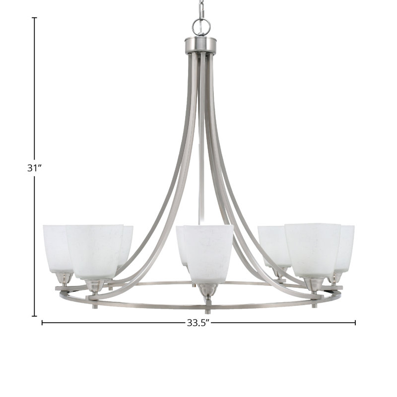 Paramount 8 Light Uplight Chandelier With 4.5" Glass, White, Brushed Nickel