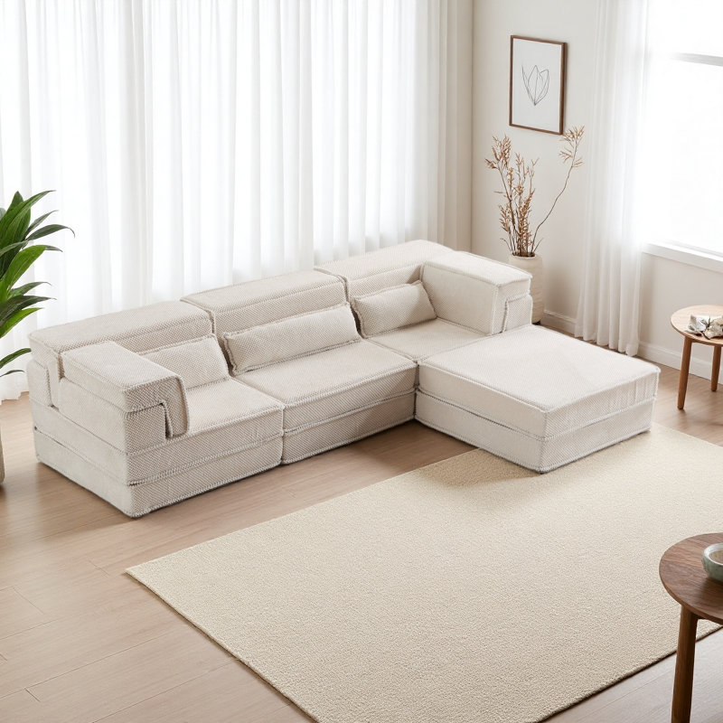 Compression Mahjong Sofa,Convertible Floor Sofa Bed,DIY Boneless Modular Sectional Sofa,No Assembly Required,Circle Fleece Fabric