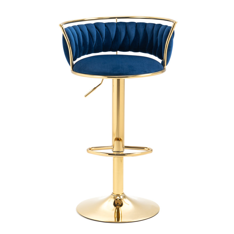 Christal Height Adjustable Swivel Bar Stool, Dark Blue, Gold