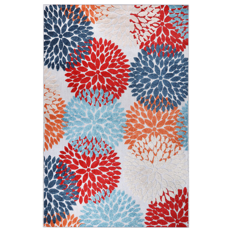 Hydrangea Floral Medallion Indoor Outdoor Area Rug, Rectangle 9' x 12'