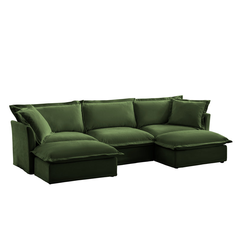 Canapé, repose-pieds en chenille, Vert, H 34,6 po x l 55 po x P 120 po, 3