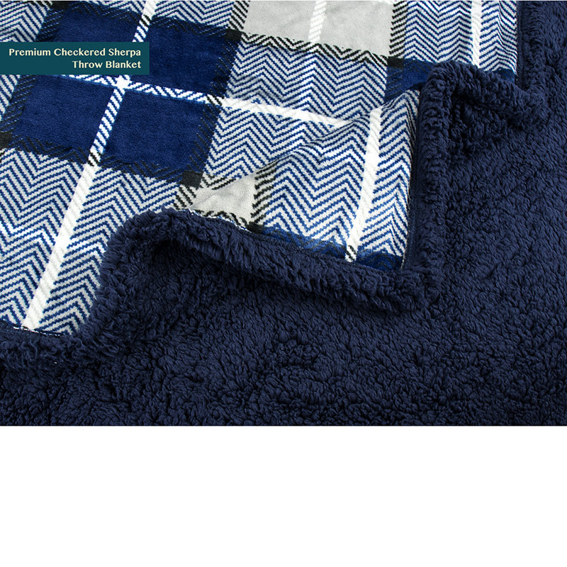 Navy Plaid Twin Reversible Sherpa Fleece Blanket