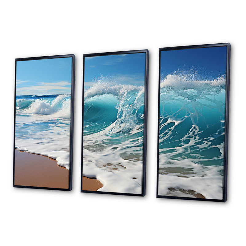 «Turquoise Power of Ocean Wave I», ensemble de reproductions d'art mural côtier, Cadre flottant noir