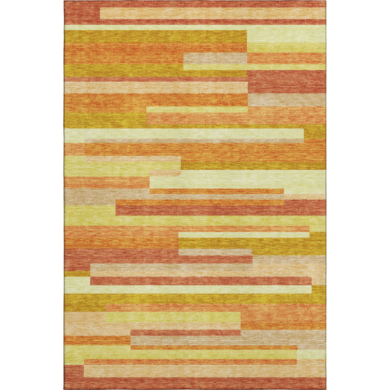 Premium Machine Washable Prisco Orange Rug, Rectangle 5' x 7'6"