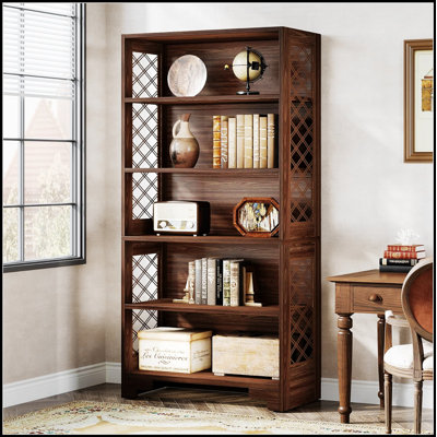 Bibliothèque vintage à 5 niveaux, style milieu du siècle, pour un rangement élégant et fonctionnel dans le salon, le bureau ou la chambre.