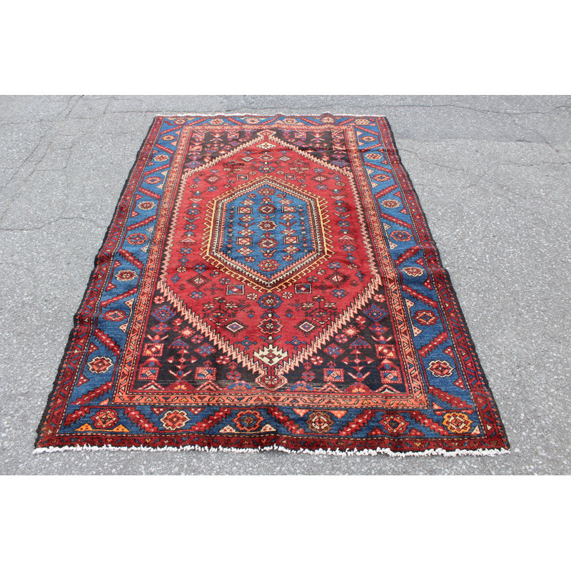 Tapis rouge 5X7 Vintage | Tapis oriental tribal tribal | Tapis bohémien Kazak | Tapis fait à la main