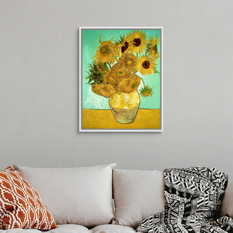 Tournesols, 1888, art mural sur toile, H 24 po x l 30 po x P 1,75 po, Cadre blanc