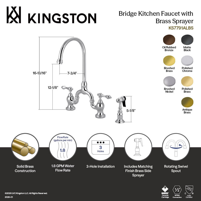 Robinet de cuisine Kingston, Laiton antique
