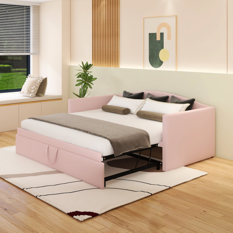 Lit de jour simple avec lit gigogne allongé, Rose