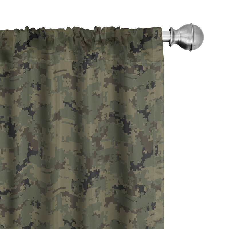 Camouflage Semi-Sheer Rod Pocket Curtain Panels, 28" x 84", Green/Dark Taupe