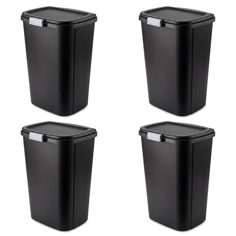 Poubelle à couvercle tactile en plastique graphite 13 gallons Hefty, paquet de 4, 52 pintes