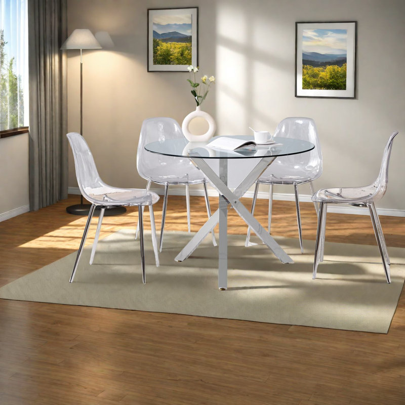 Modern Glass Dining Table Sets With Metal Framework For Elegant Kitchen