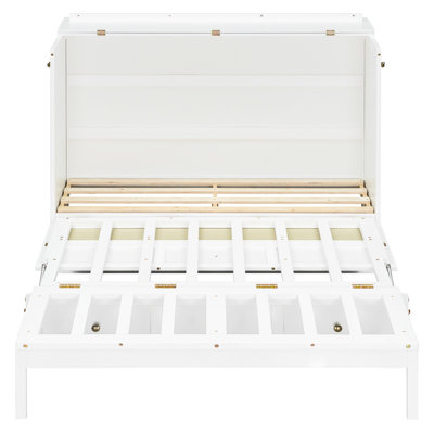 Full Size Bed In White, Smart Space Utilization, 350 - Pound Support, Classic Upper Drawers White Bed, Multifunctional Storage, Saving, Elegant Appearance