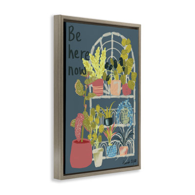 Be Here Now Plant Shelf Framed Floater Canvas by Hannah Byatt