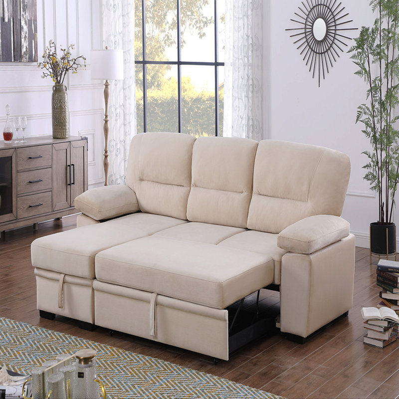 Canapé-lit modulaire réversible en tissu de velours beige 97,5 po, Beige