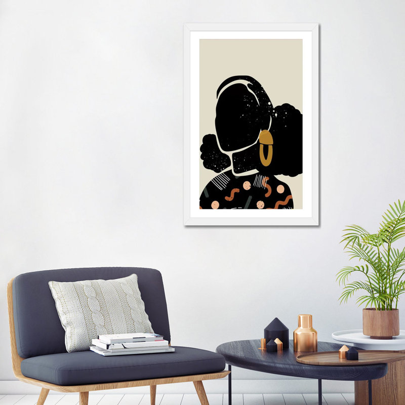 Black Hair IV - impression d'art graphique, H 24 po x l 32 po x P 1 po, Papier encadré blanc, Blanc