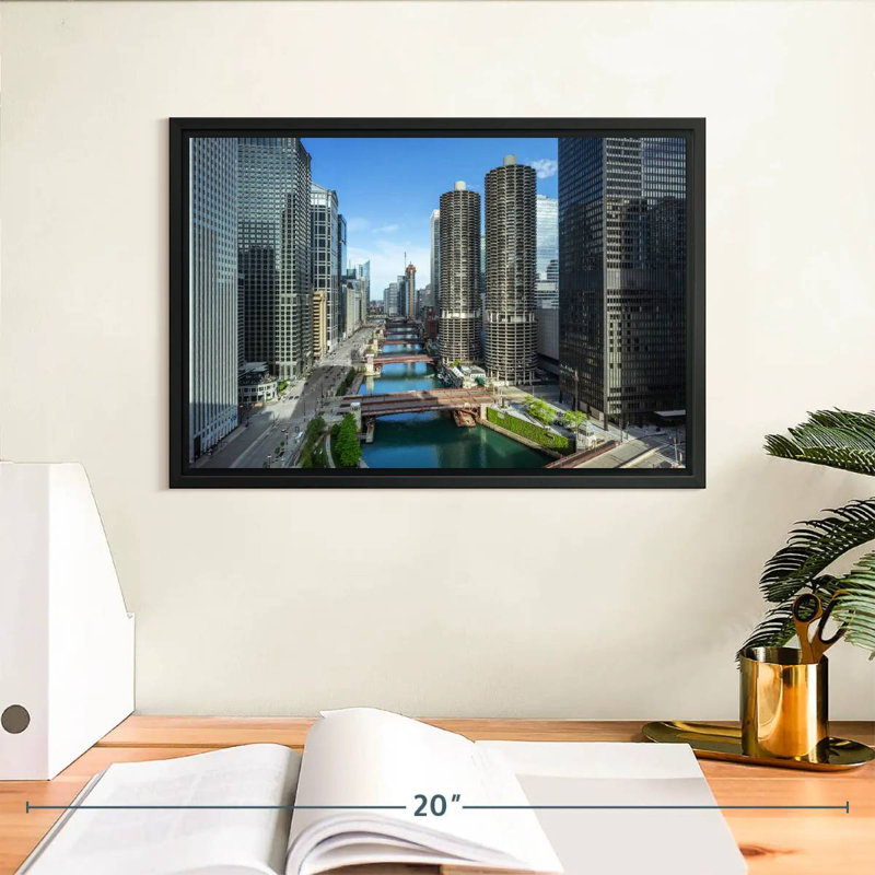 Chicago Riverside Towers, Cadre flottant noir, 13 po x 9 po
