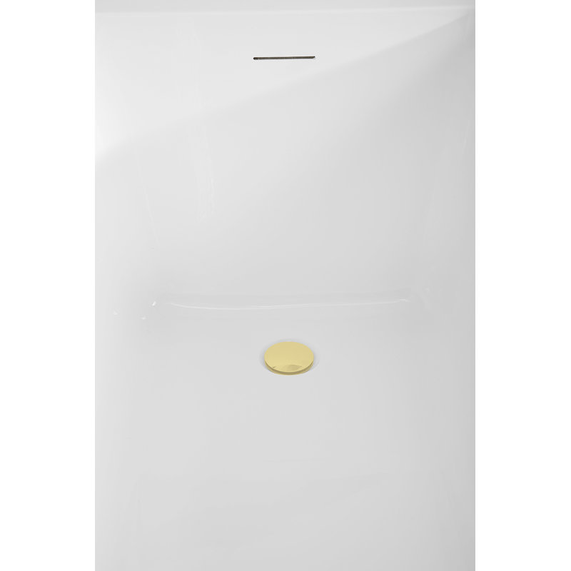 59" Streamline Soaking Freestanding Tub and Tray With Internal Drain, Polished Brass