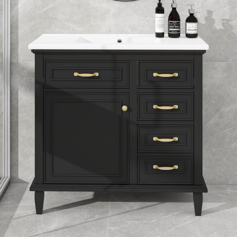 Ensemble de meuble-lavabo de salle de bain avec comptoir en céramique 36 po, armoire avec deux tiroirs et support de porte, tablette réglable