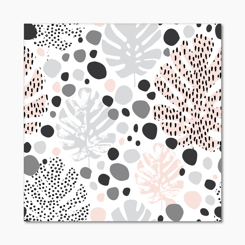 Éléments abstraits dans des tons de gris, feuilles tropicales - impression sur toile, H 36 po x l 36 po x P 1 po