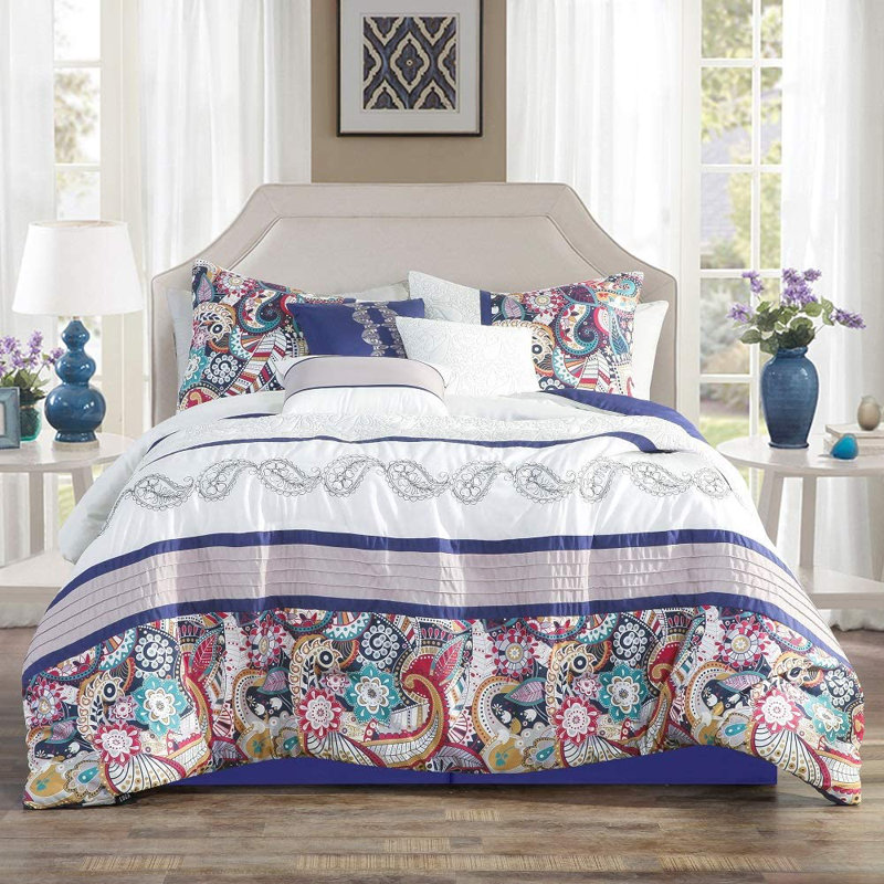 Polyester Ring Stitch Paisley Comforter, Queen Comforter + 6 Additional Pieces