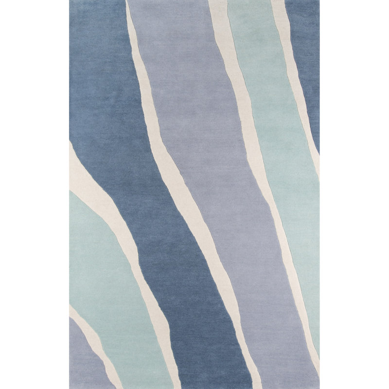 Tapis bleu en laine touffeté à la main Sorbet, Rectangle 8 pi x 10 pi