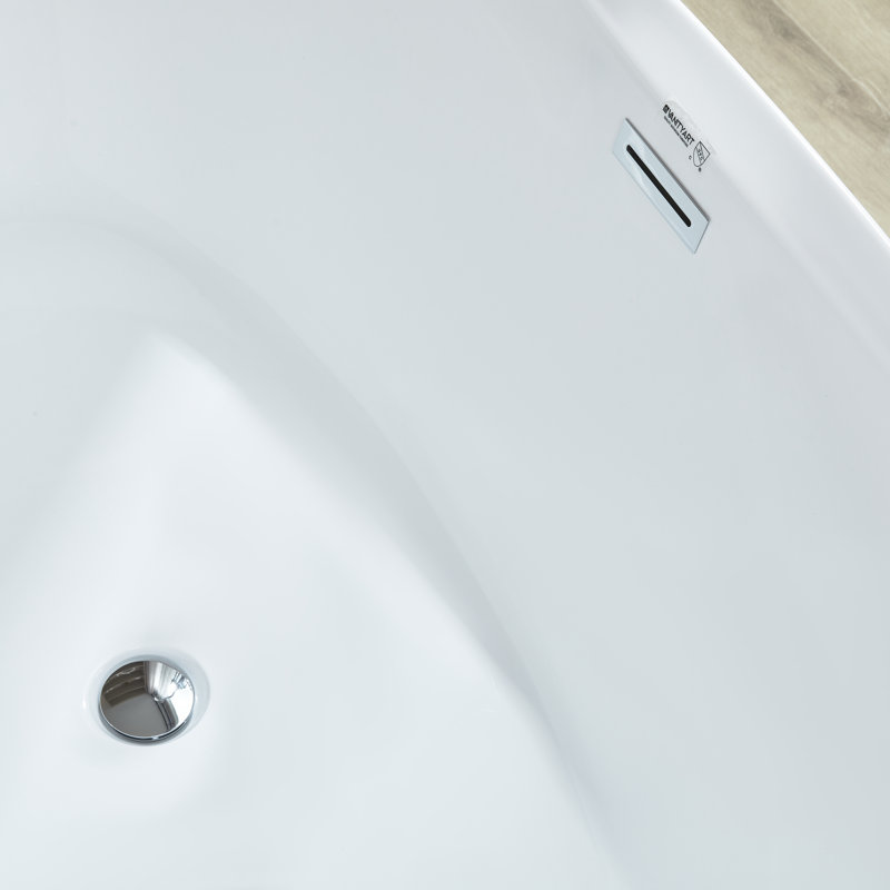 71" x 33" Freestanding Soaking Acrylic Bathtub, White/Polished Chrome
