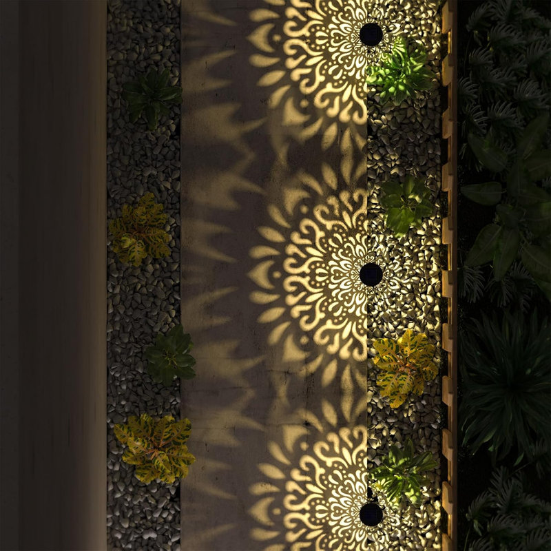 6 Pack Plastic Solar Outdoor Pathway Lights with Mandala Pattern