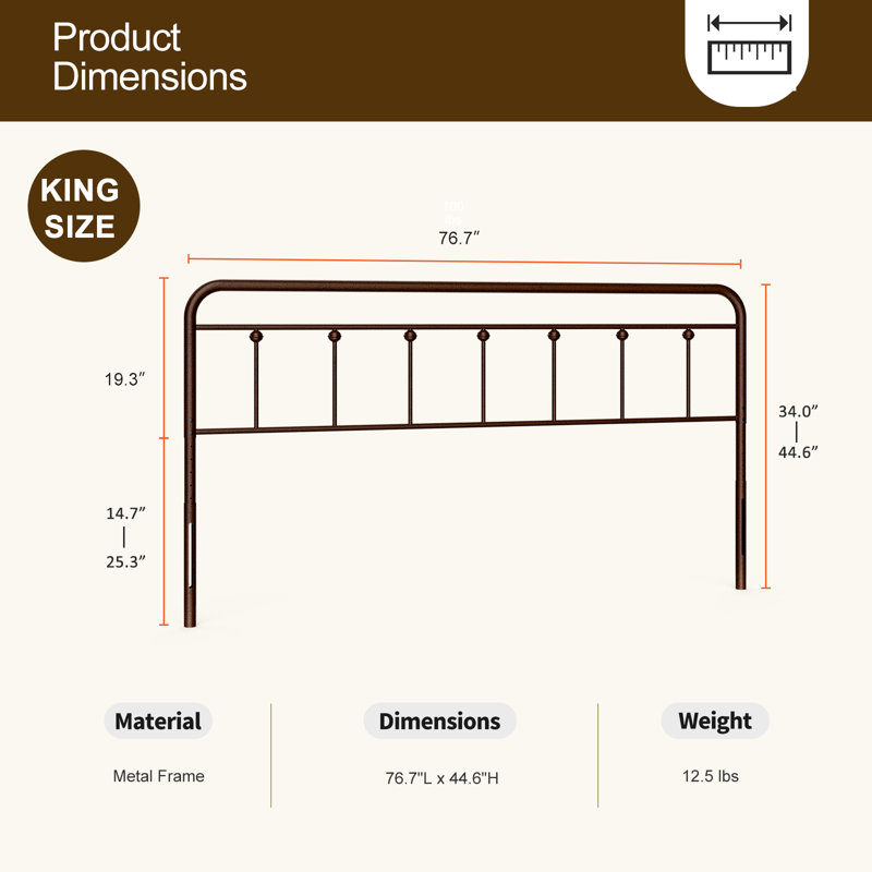 Brown Metal King Size Farmhouse Victorian Headboard