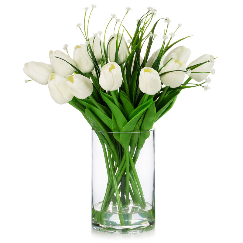 Natural Fibres Tulip Arrangement in Vase, White