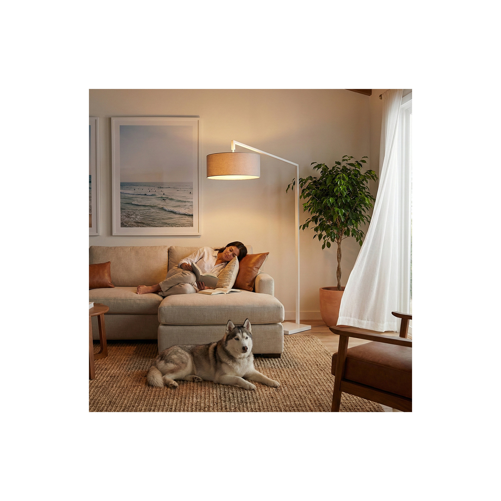 Stretch 75"H 1-Light Chairside Arc Lamp, Shade & Body, Dimmable, for Living Room or Bedroom, Cashmere Gray