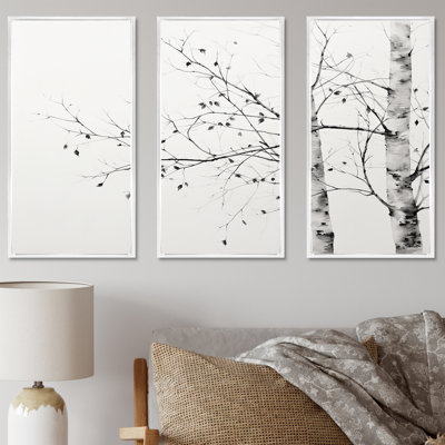 Grey Minimalism Tree Birch II - Tree Birch Wall Art Print Set